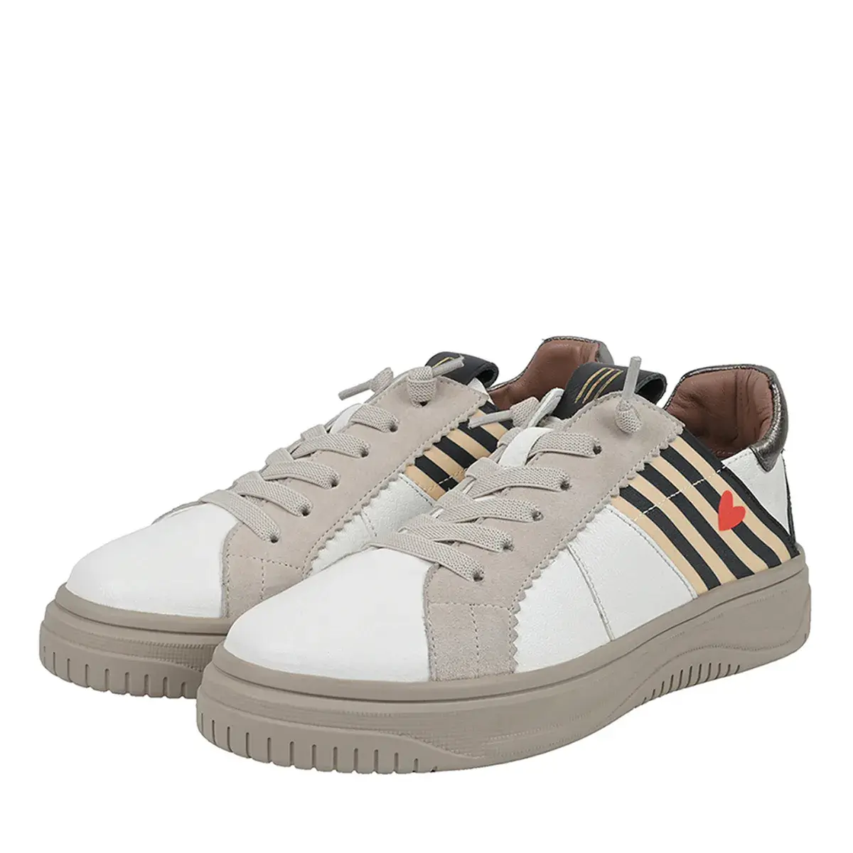 Damen Low-Top Leder Sneaker Streifen