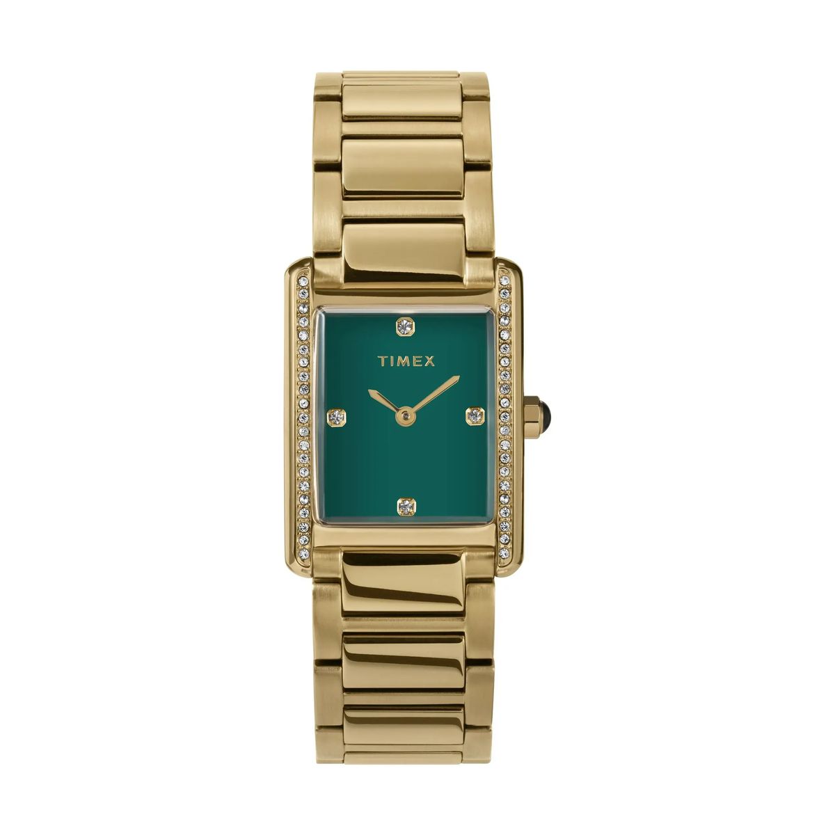 Elegante goldfarbene Uhr mit grünem Zifferblatt