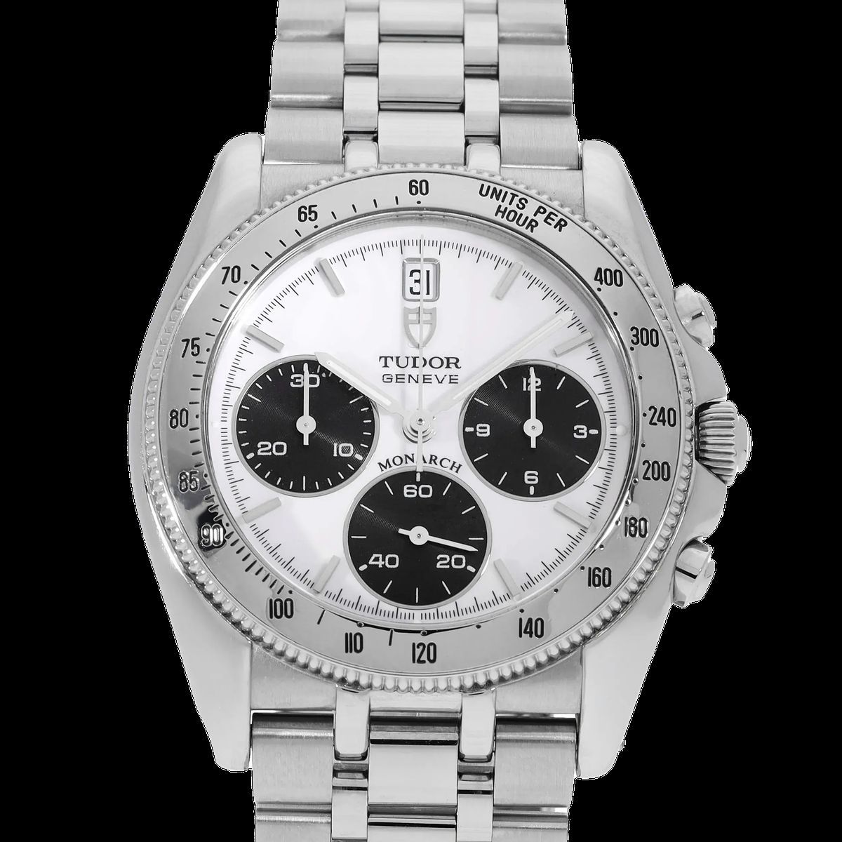 Silberner Chronograph Uhr mit Edelstahlband