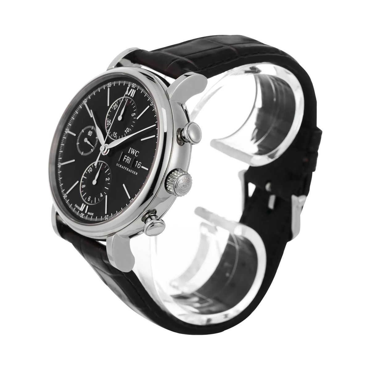 Elegante schwarze Chronograph Schweizer Uhr