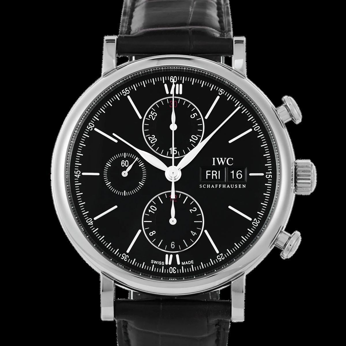 Elegante schwarze Chronograph Schweizer Uhr