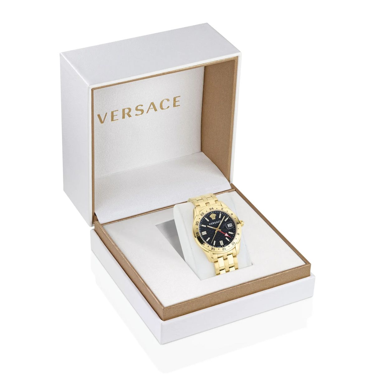 Elegante goldfarbene Versace GMT Uhr