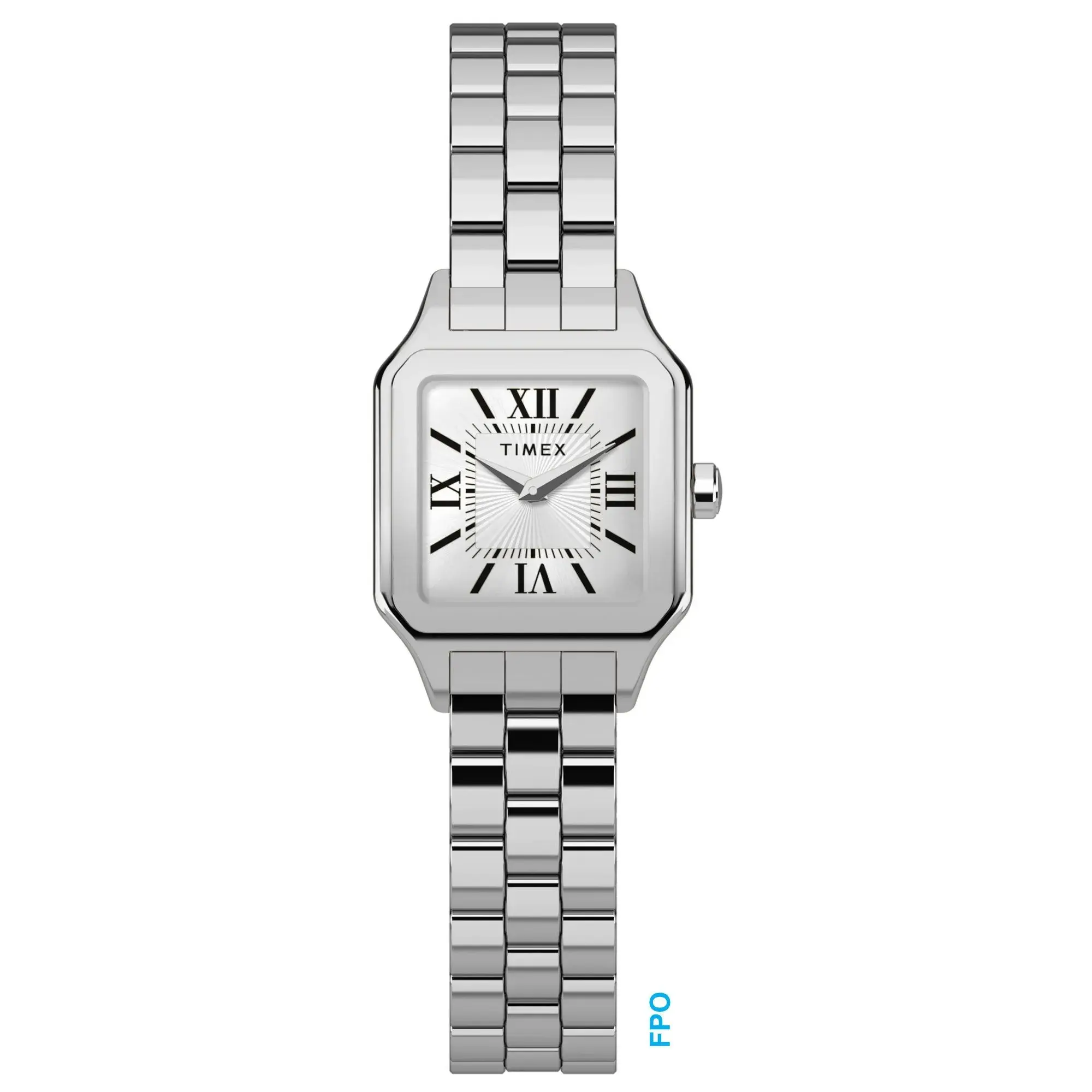 Silberne Armbanduhr mit quadratischem Zifferblatt