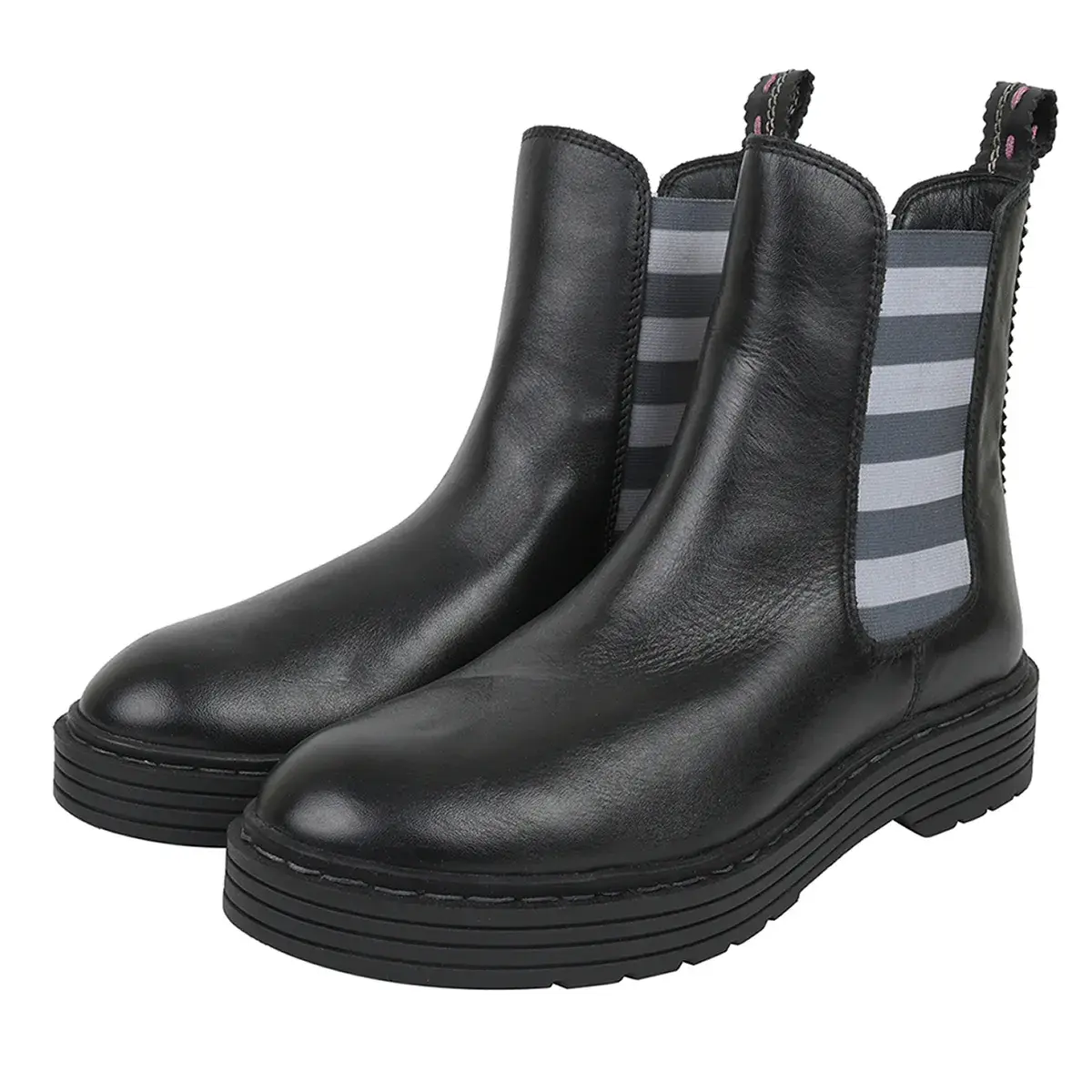 Schwarze Chelsea Boots aus Leder mit Streifen