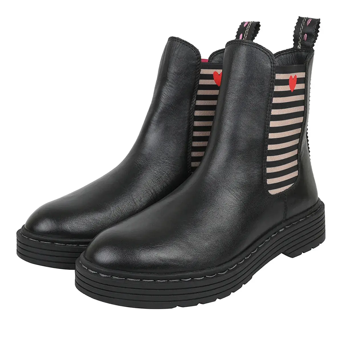 Schwarze Chelsea-Boots aus Leder mit Herzen
