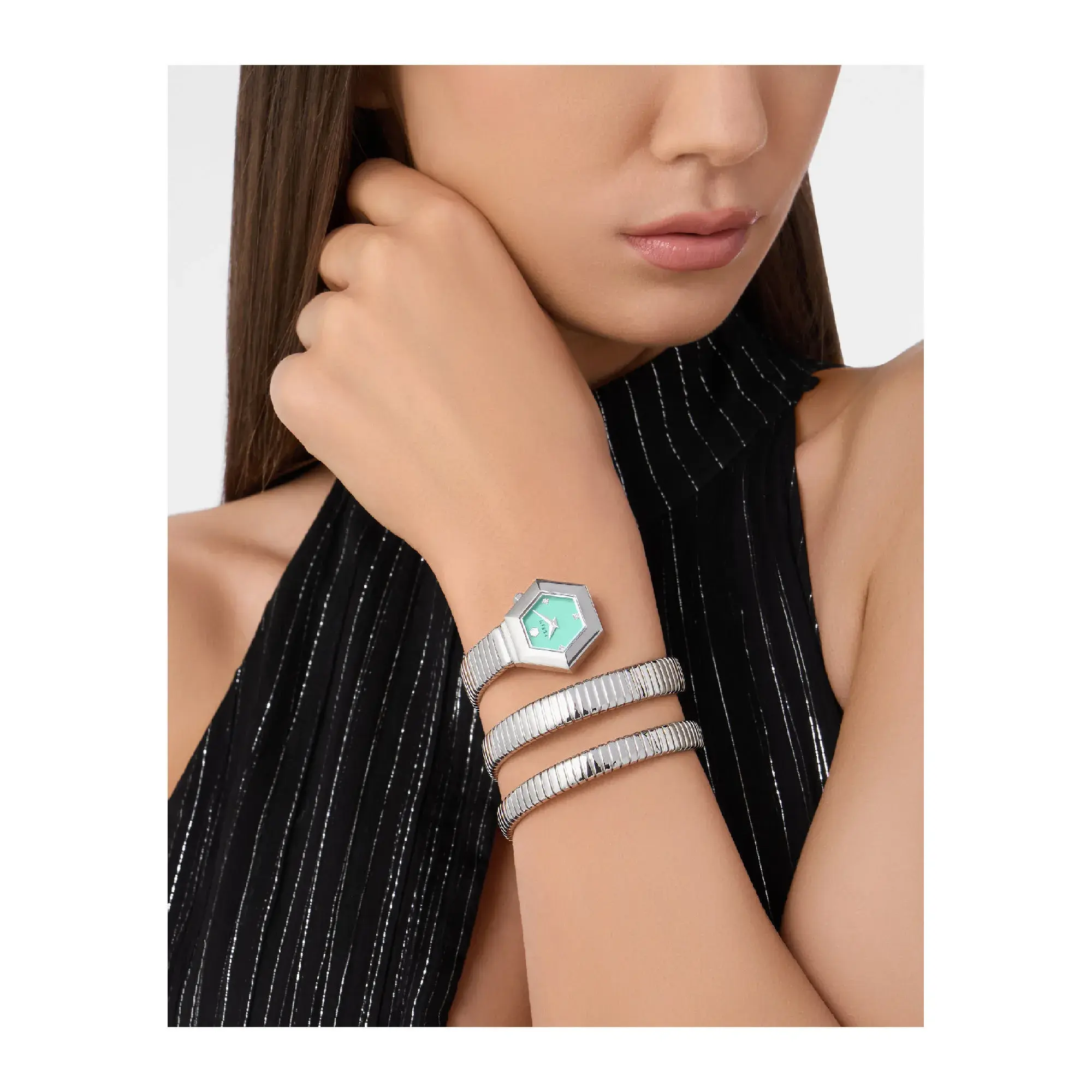 Damen Aquamarin Zifferblatt Schlangenarmbanduhr
