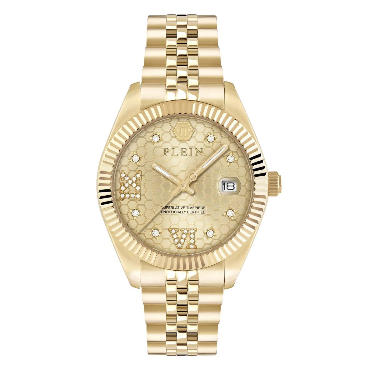 Goldfarbene Analog-Uhr mit Kristallakzenten
