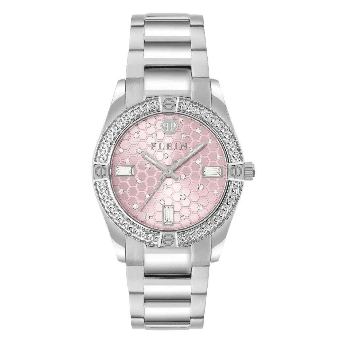 Plein Icon Chain Uhr mit rosa Zifferblatt