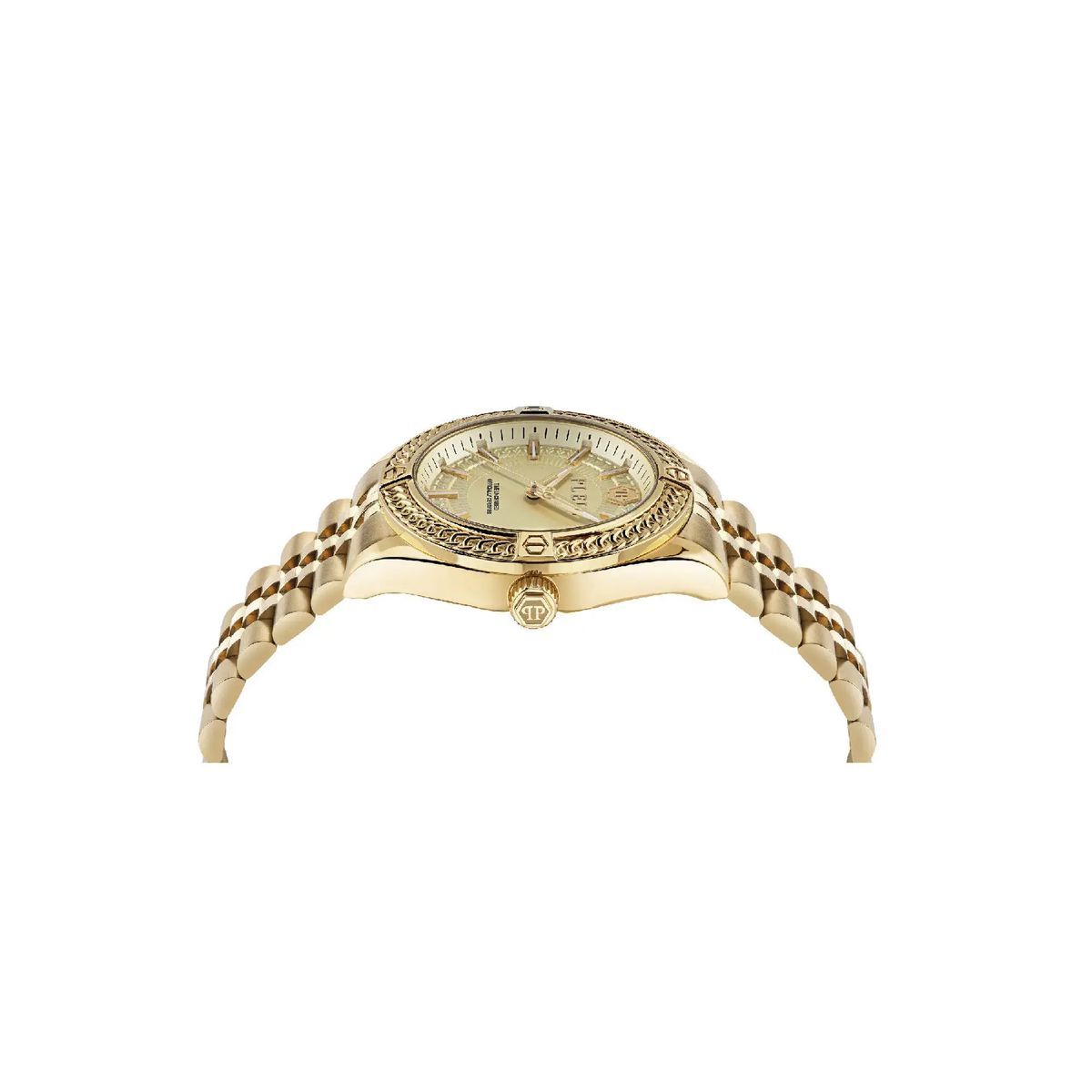 Goldfarbene Armbanduhr mit Kettenakzent