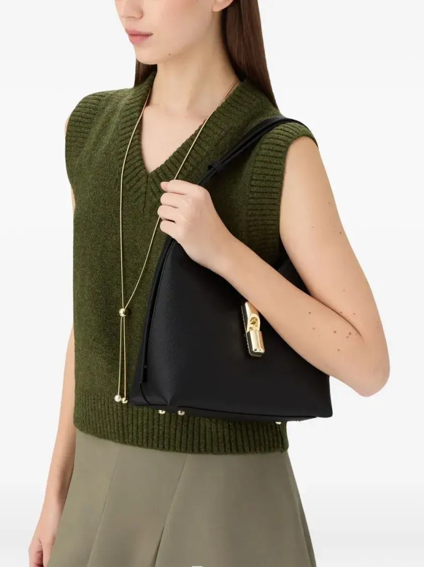 Minimalistische schwarze Leder Hobo Tasche