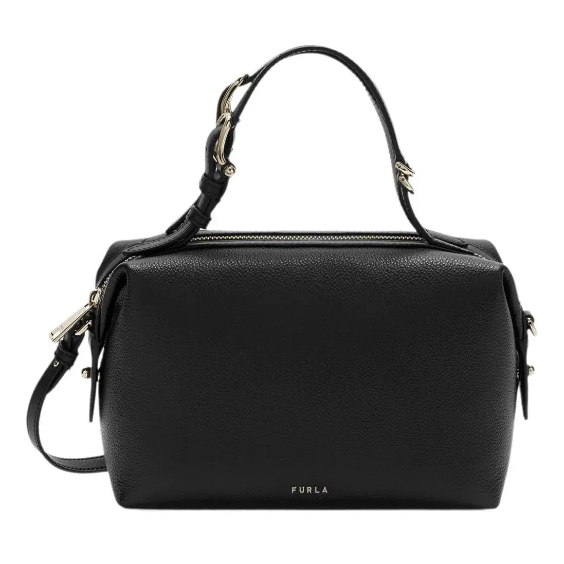 Schwarze Boston Crossbody-Tasche aus Leder