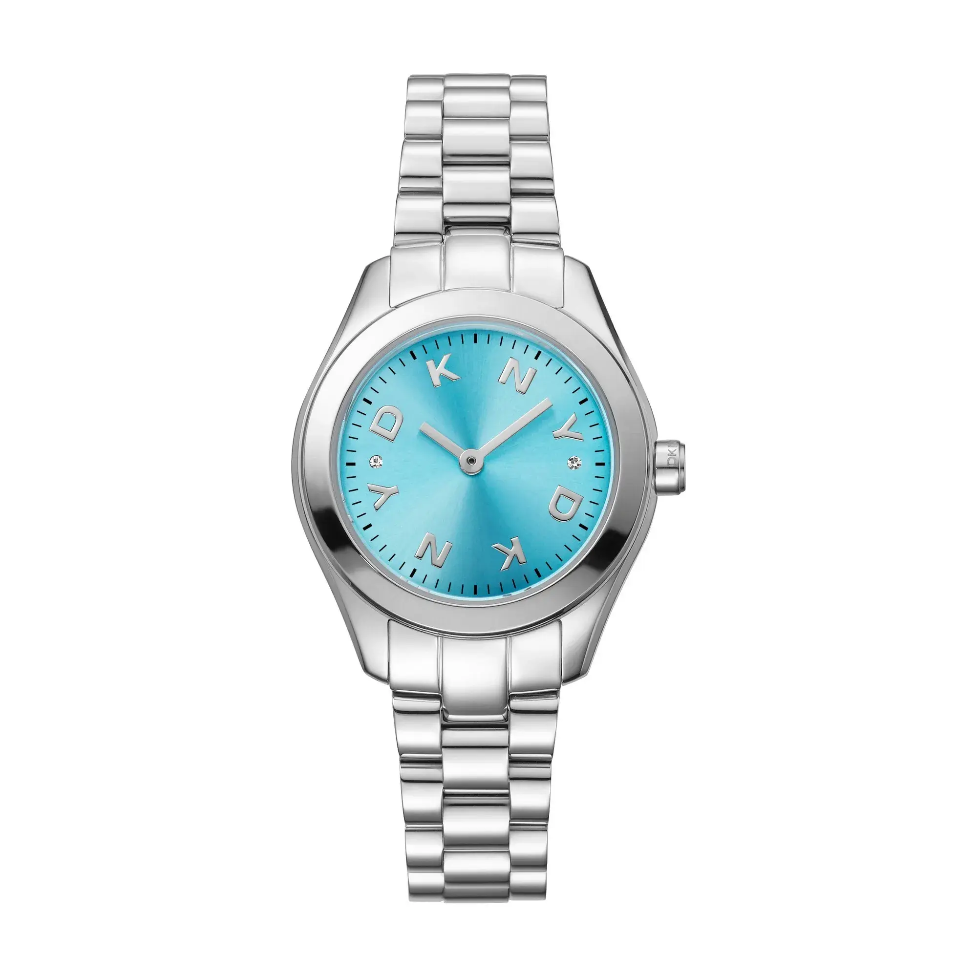Silberfarbene Armbanduhr mit blauem Zifferblatt