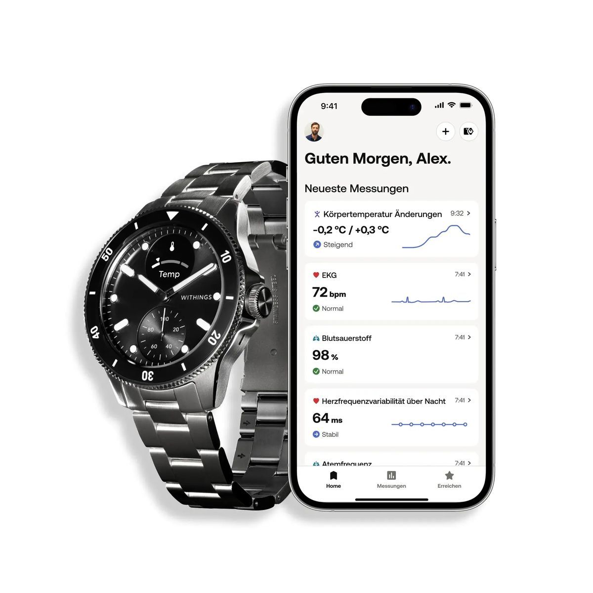Hybride Smartwatch aus Edelstahl mit EKG