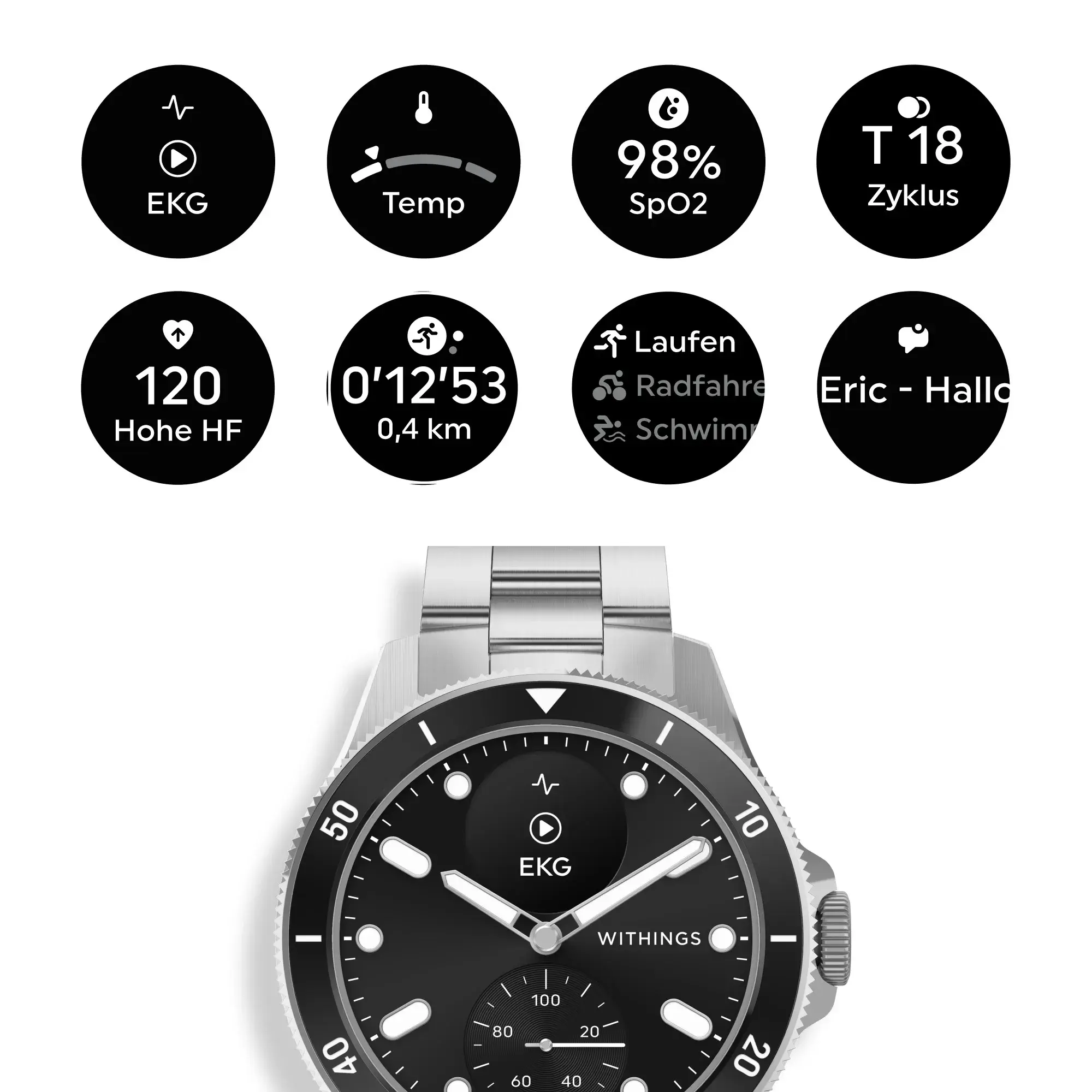 Hybride Smartwatch aus Edelstahl mit EKG