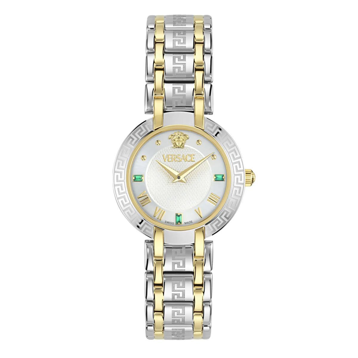Zweifarbige Damen-Analoguhr mit Diamanten