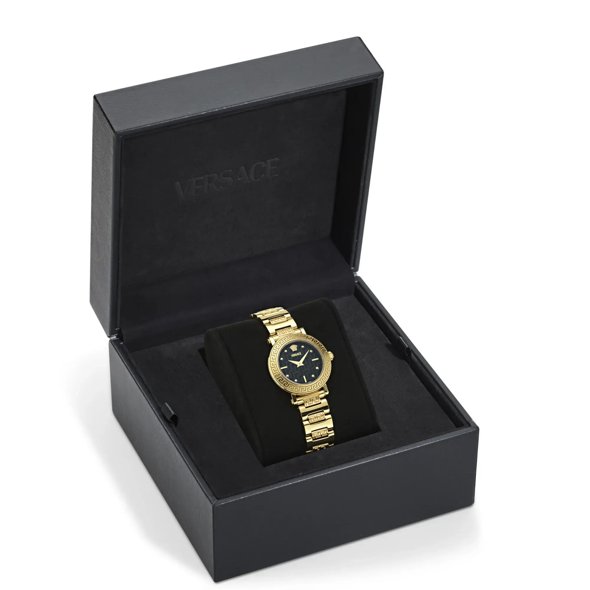 Goldfarbene Petite Uhr mit griechischem Schlüsseldesign