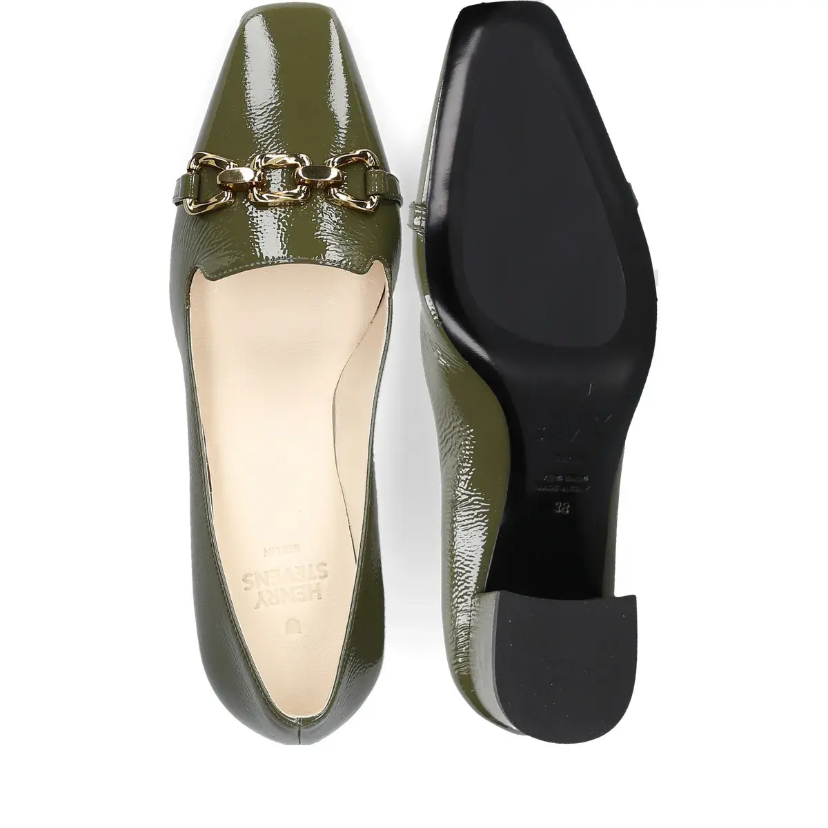 Olivegrüne Pumps aus Lackleder