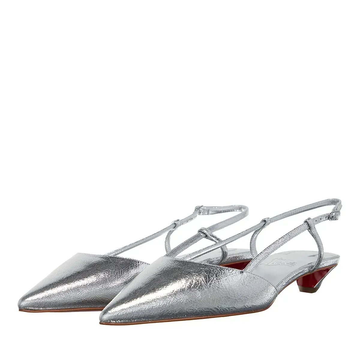 Silberne Slingback Pumps mit spitzer Zehe