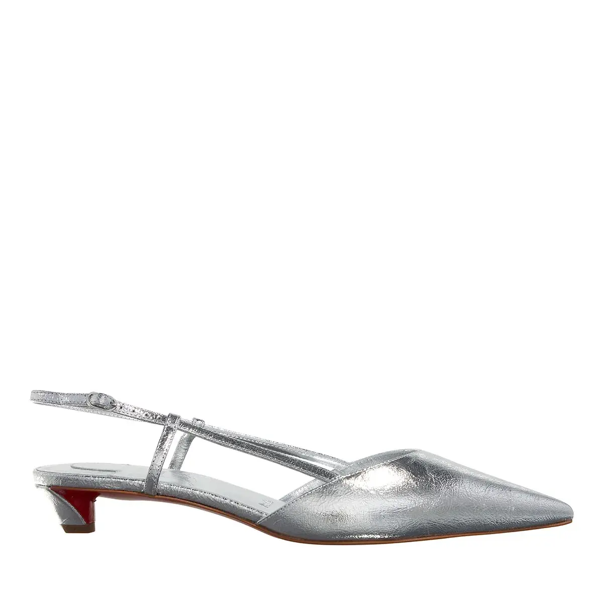 Silberne Slingback Pumps mit spitzer Zehe