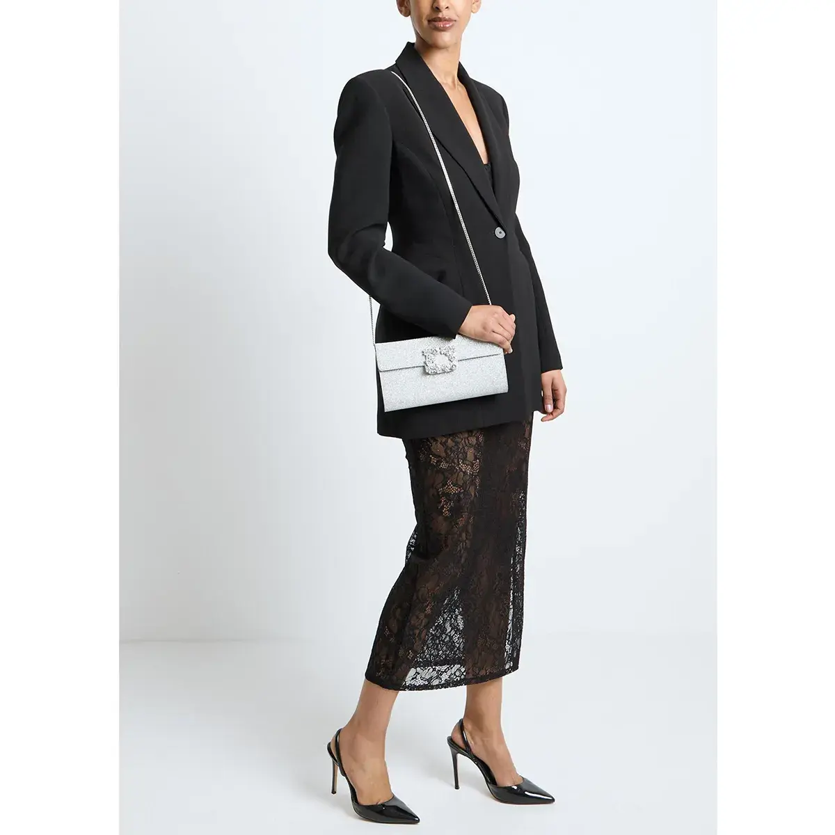 Glitzernde Stoff Abend Clutch mit Schnalle