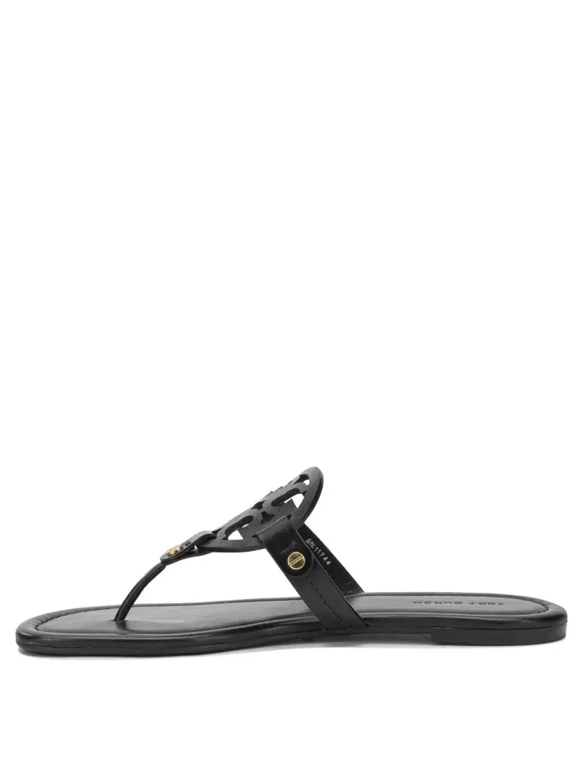 Elegante Leder Zehentrenner Sandale mit Logo