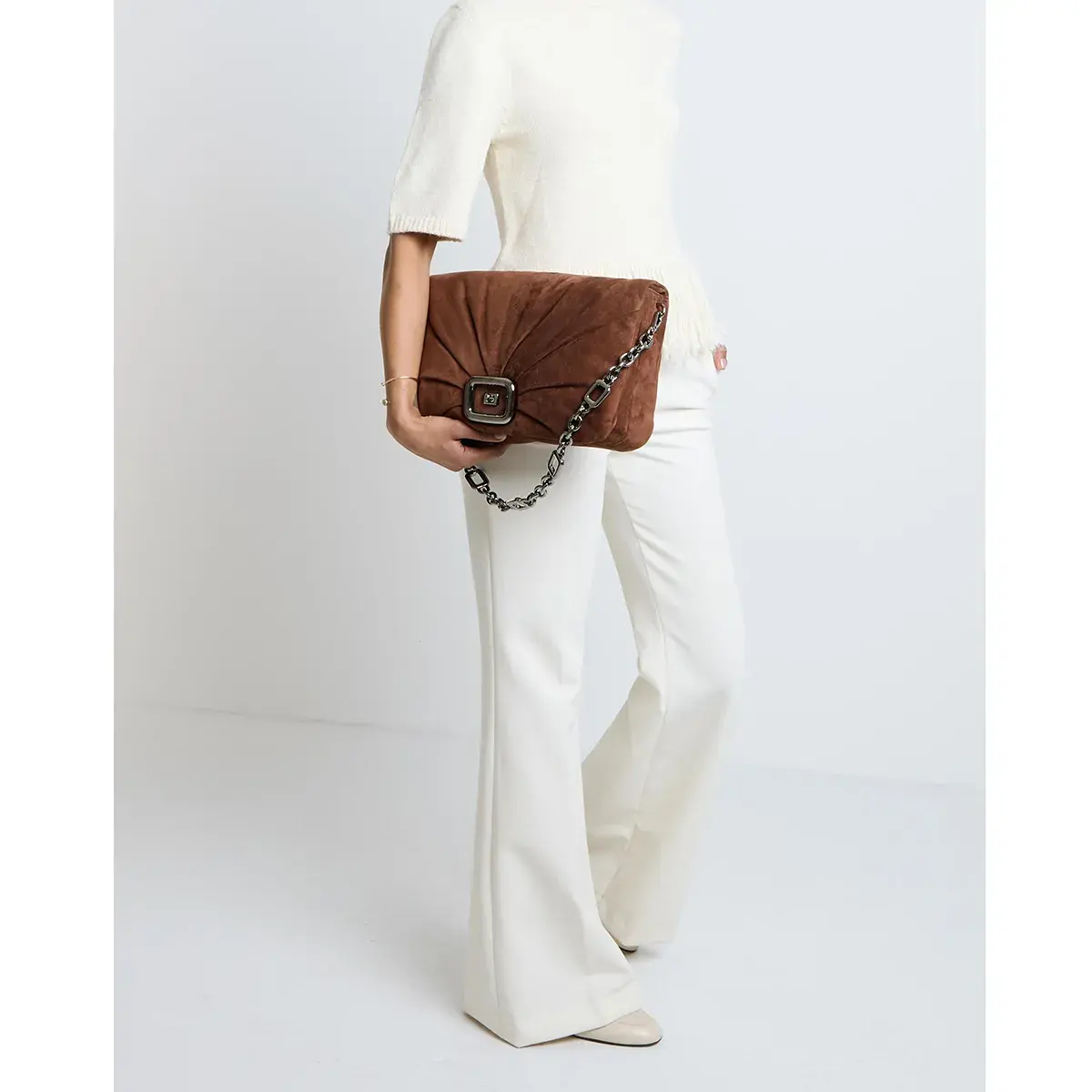 Elegante Plissee-Wildleder Schultertasche