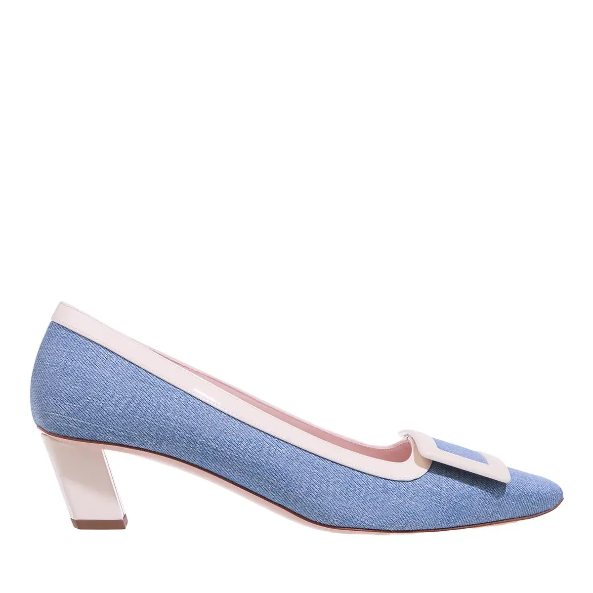 Pumps mit Blockabsatz und spitzer Zehenpartie aus Denim