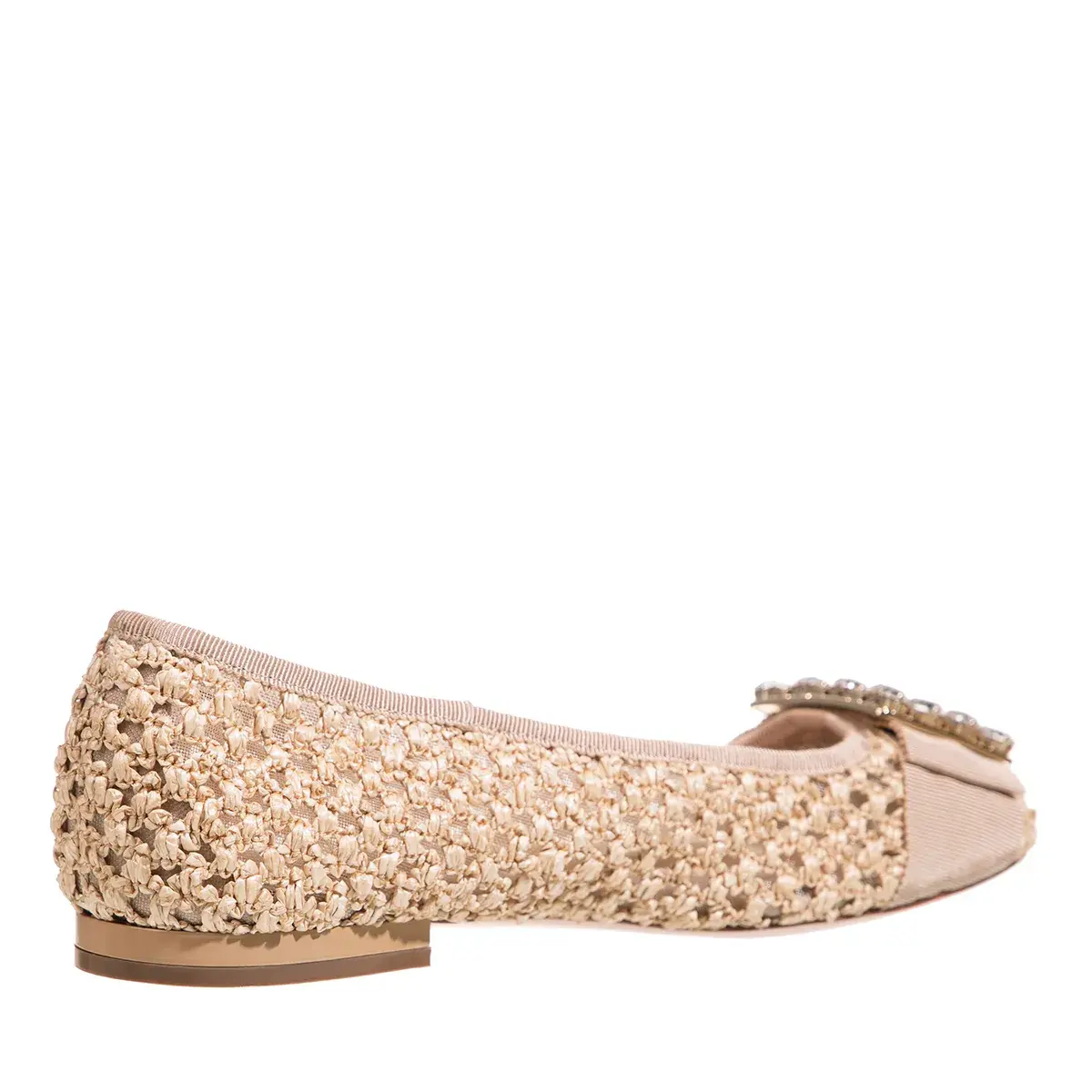 Beige Ballerinas mit Raffia und Strass