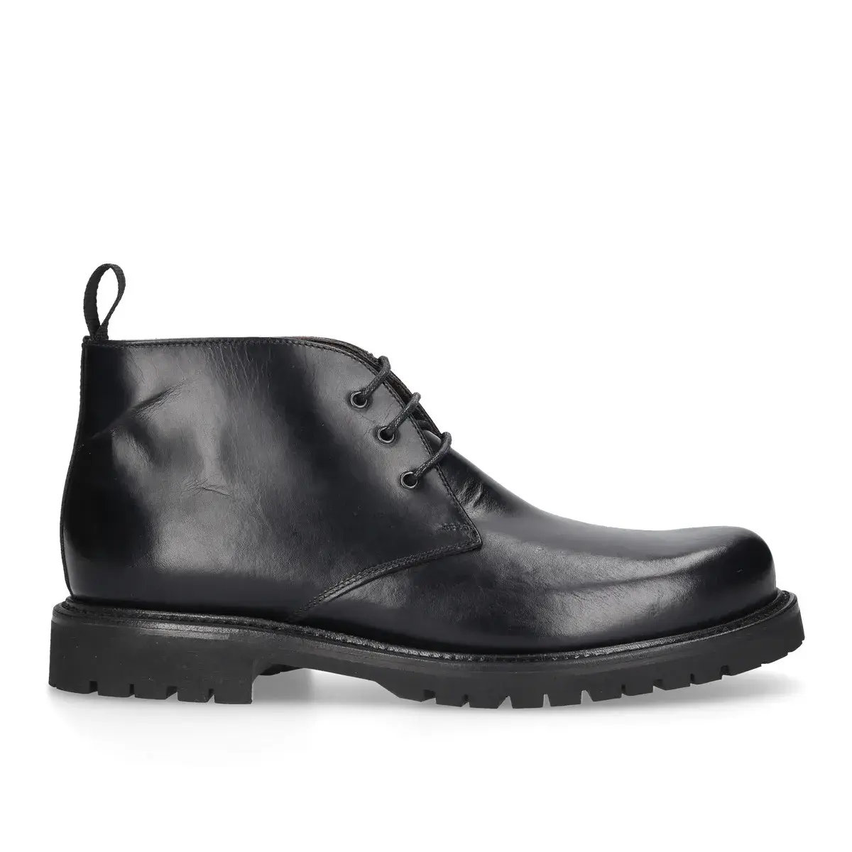 Schwarzer Leder Chukka Boot mit Profilsohle