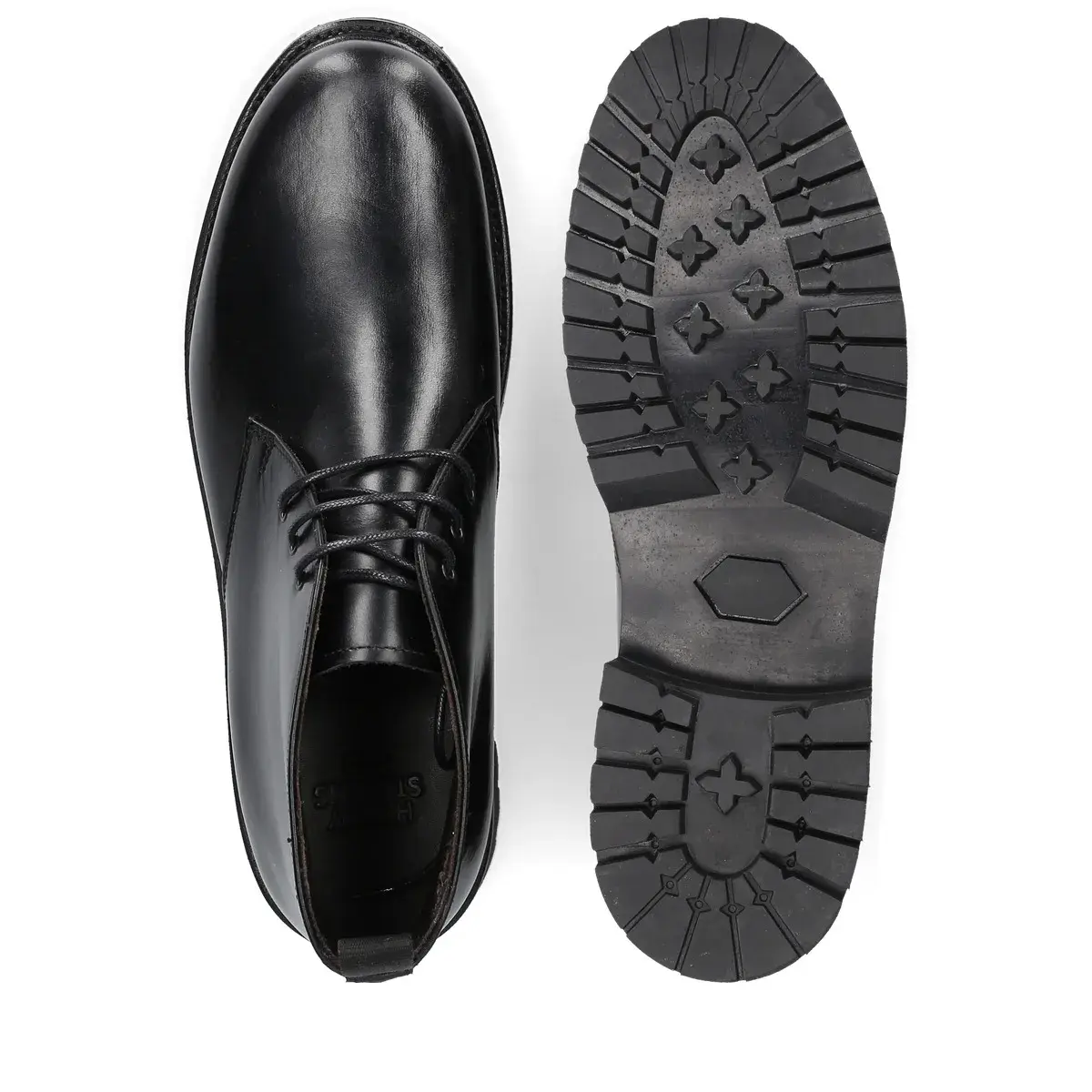 Schwarzer Leder Chukka Boot mit Profilsohle
