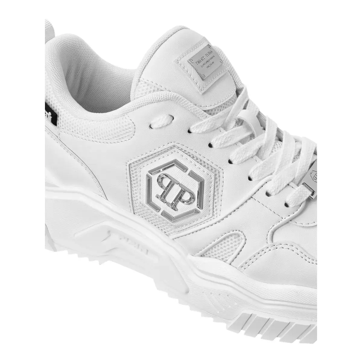 Weiße Leder Hexagon Low-Top Sneakers