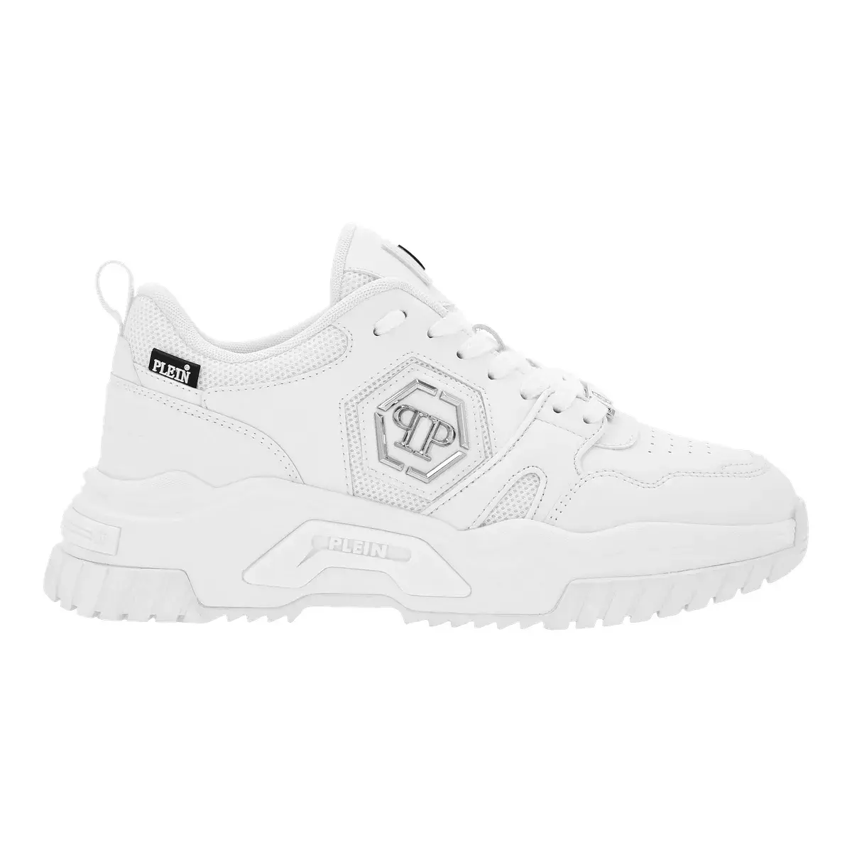 Weiße Leder Hexagon Low-Top Sneakers