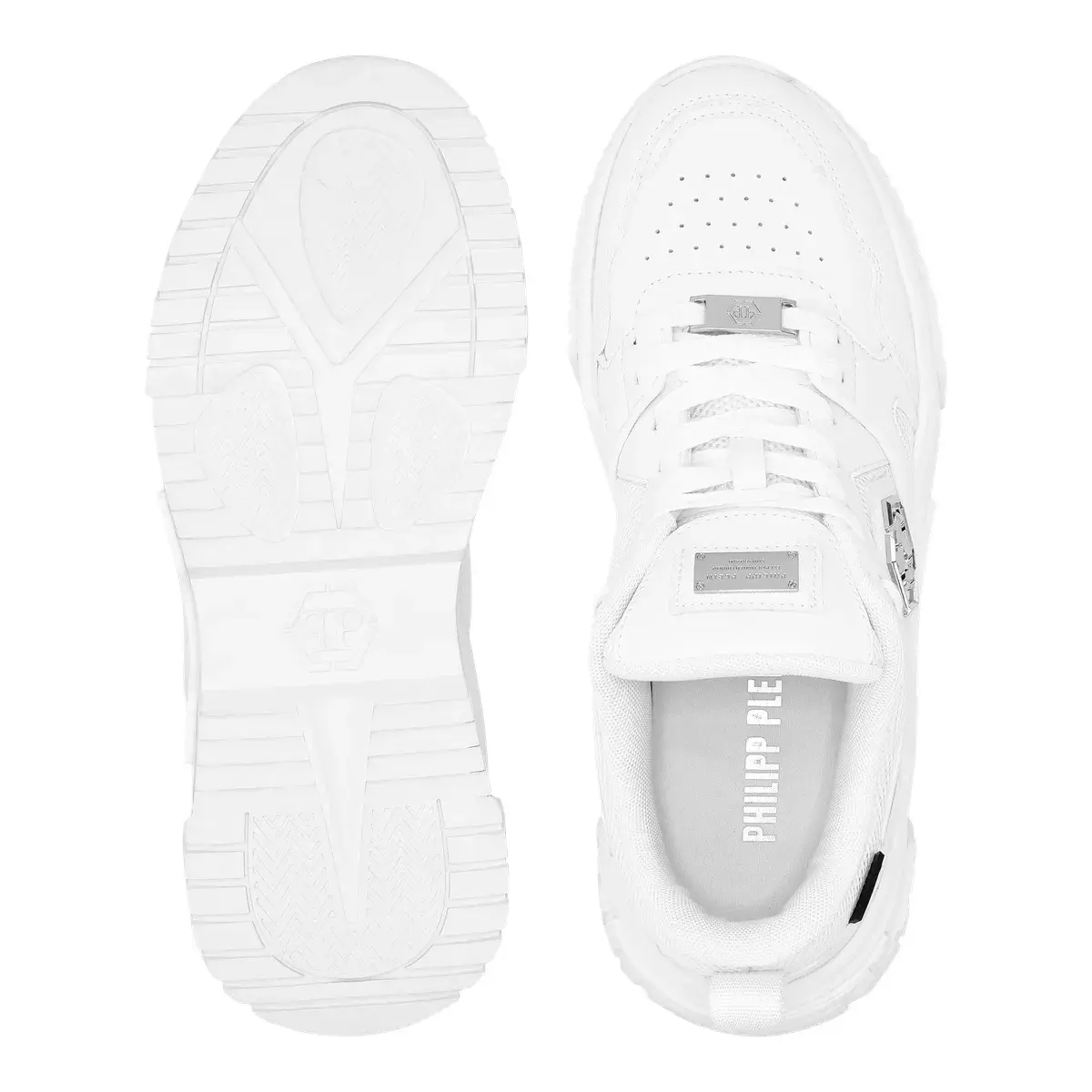 Weiße Leder Hexagon Low-Top Sneakers