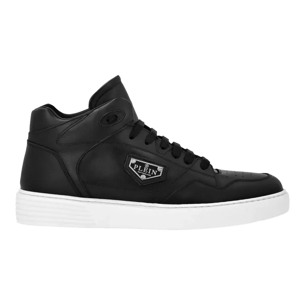 Schwarze Leder-Mid-Top-Sneakers