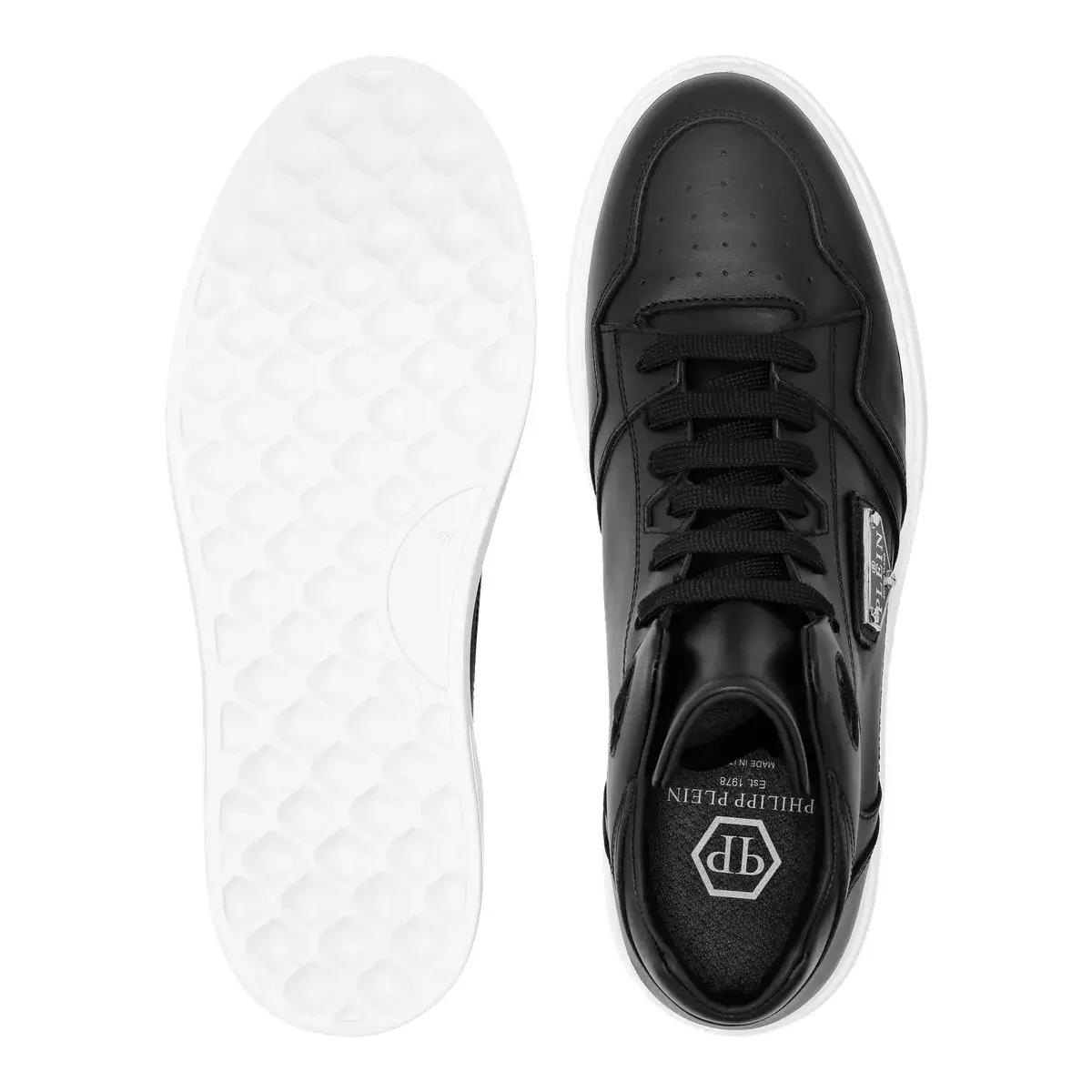 Schwarze Leder-Mid-Top-Sneakers