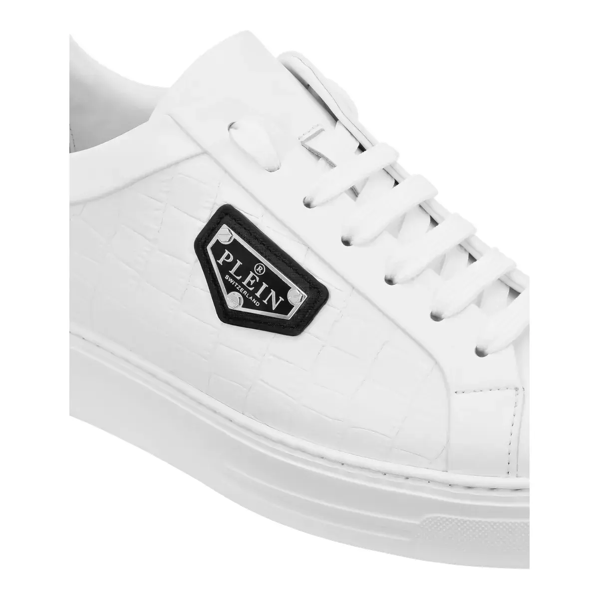 Weiße Low-Top-Sneakers mit Kroko-Print