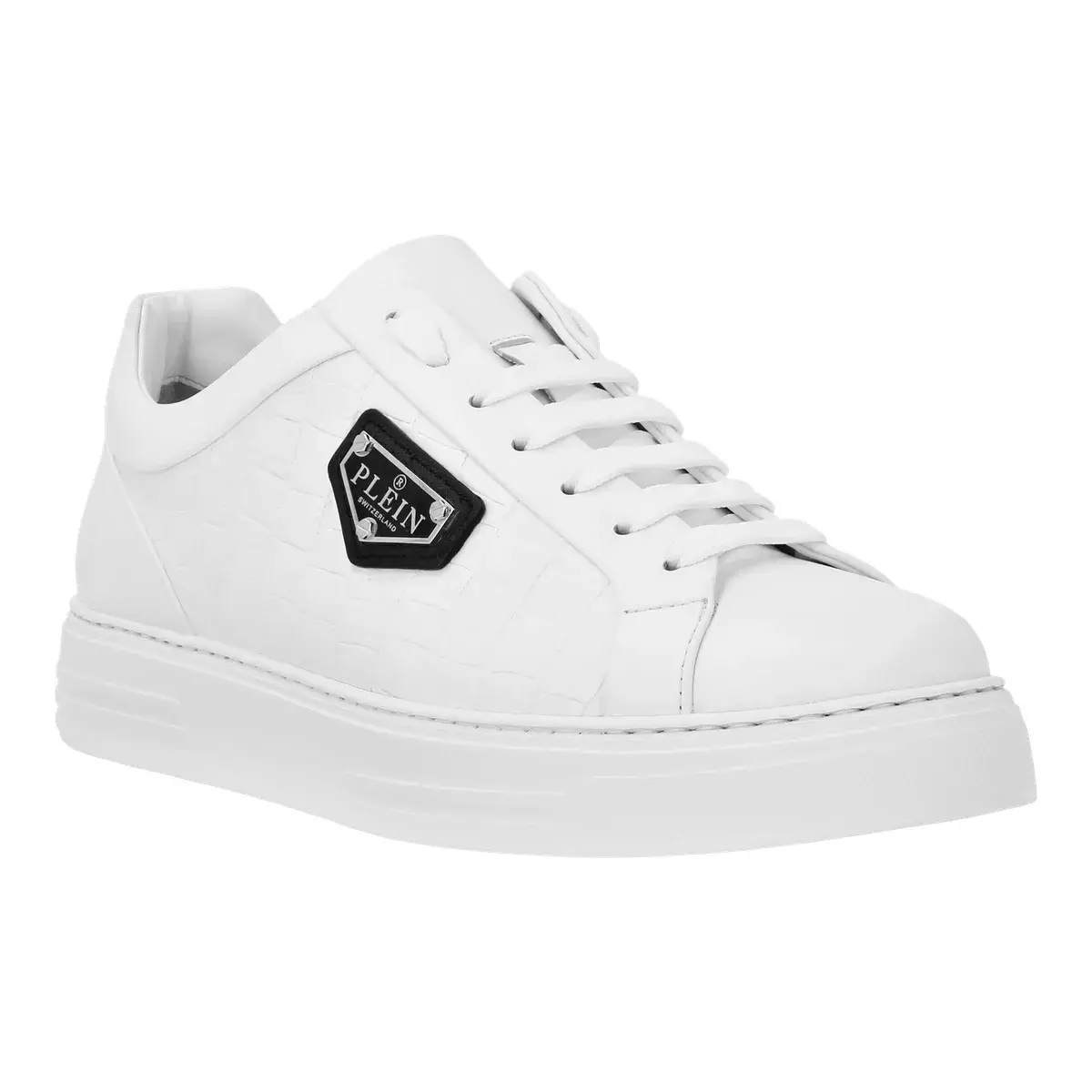 Weiße Low-Top-Sneakers mit Kroko-Print
