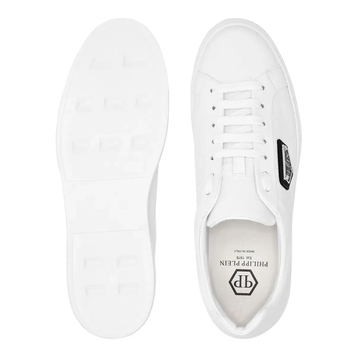 Weiße Low-Top-Sneakers mit Kroko-Print
