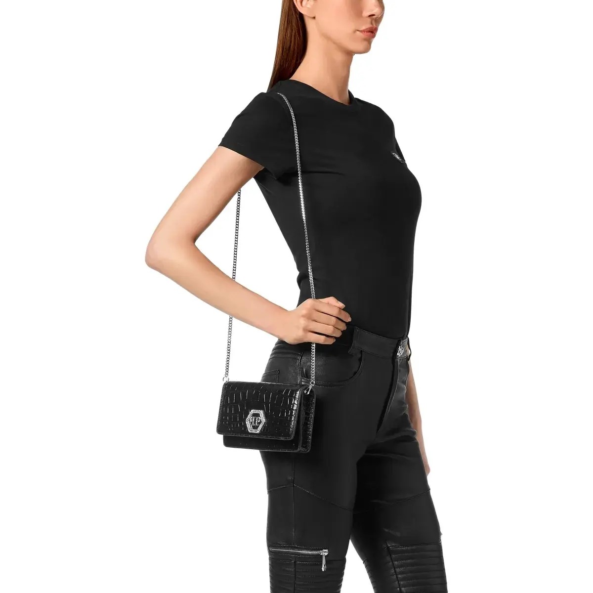 Mini Crossbody Tasche mit Kroko-Prägung