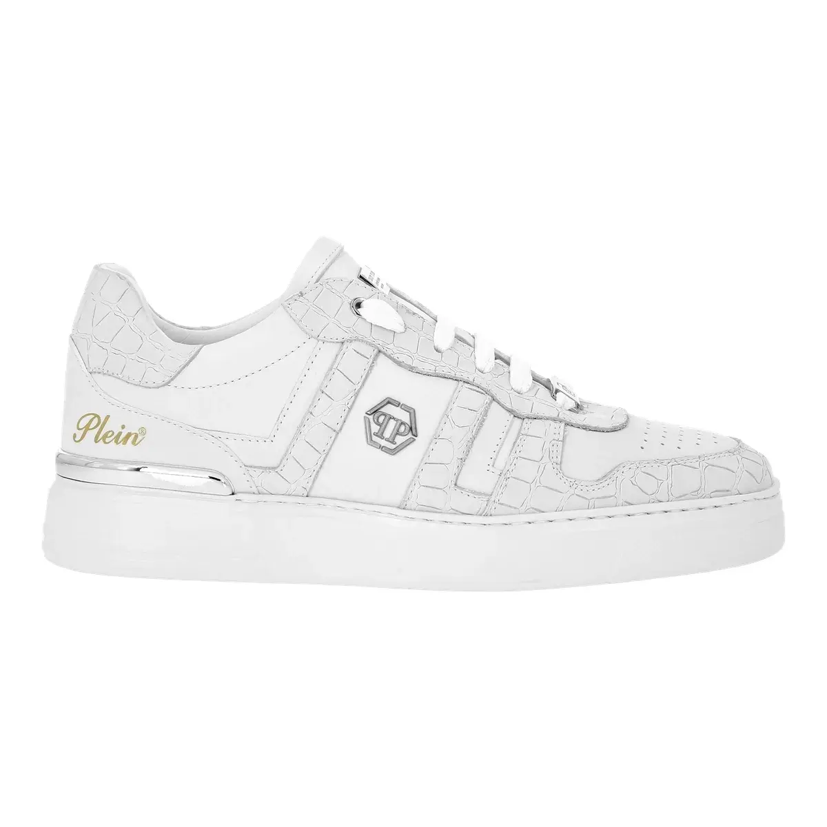Weiße Sneaker aus Krokodilleder