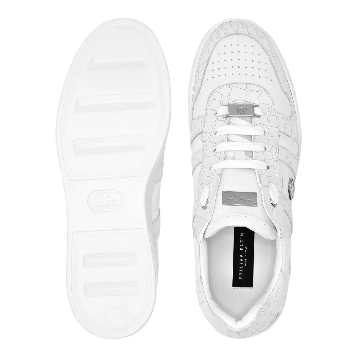 Weiße Sneaker aus Krokodilleder