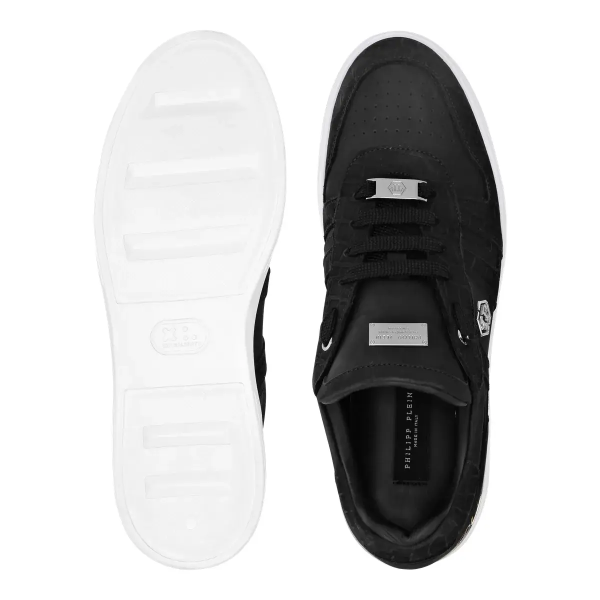 Schwarze Low-Top-Sneakers aus geprägtem Leder