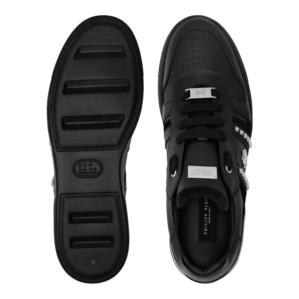 Schwarzer Leder Low-Top Sneaker mit Nieten