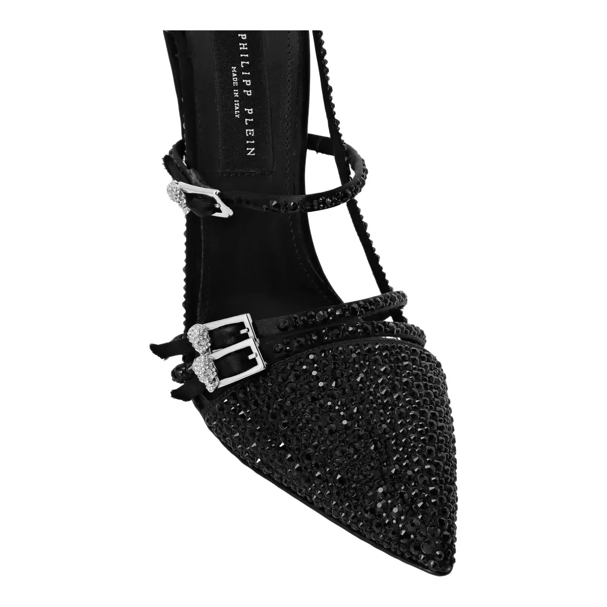 Kristallverzierte Slingback-Pumps mit Spitze