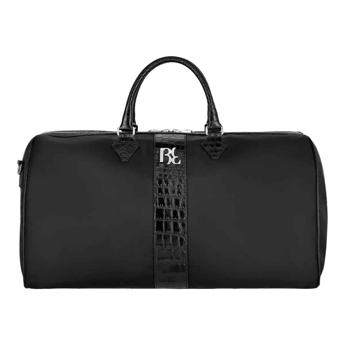 Schwarze Weekender-Reisetasche mit Krokoprägung