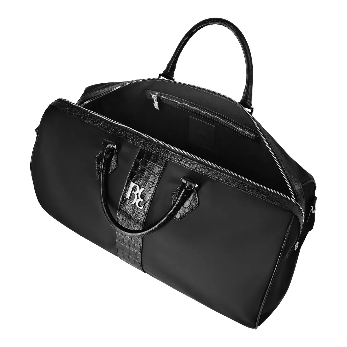 Schwarze Weekender-Reisetasche mit Krokoprägung