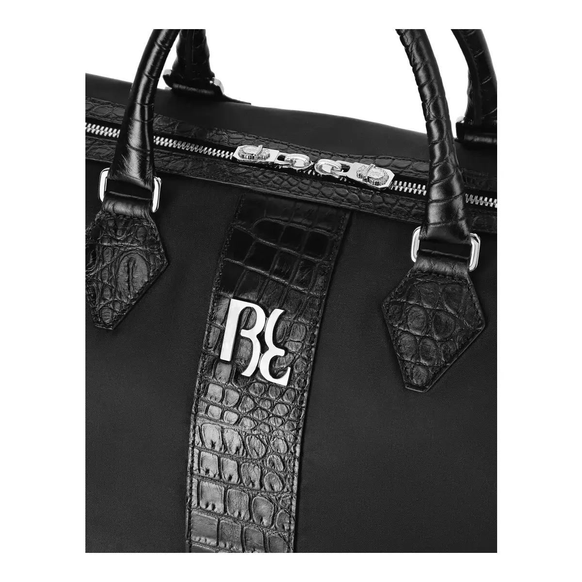 Schwarze Weekender-Reisetasche mit Krokoprägung