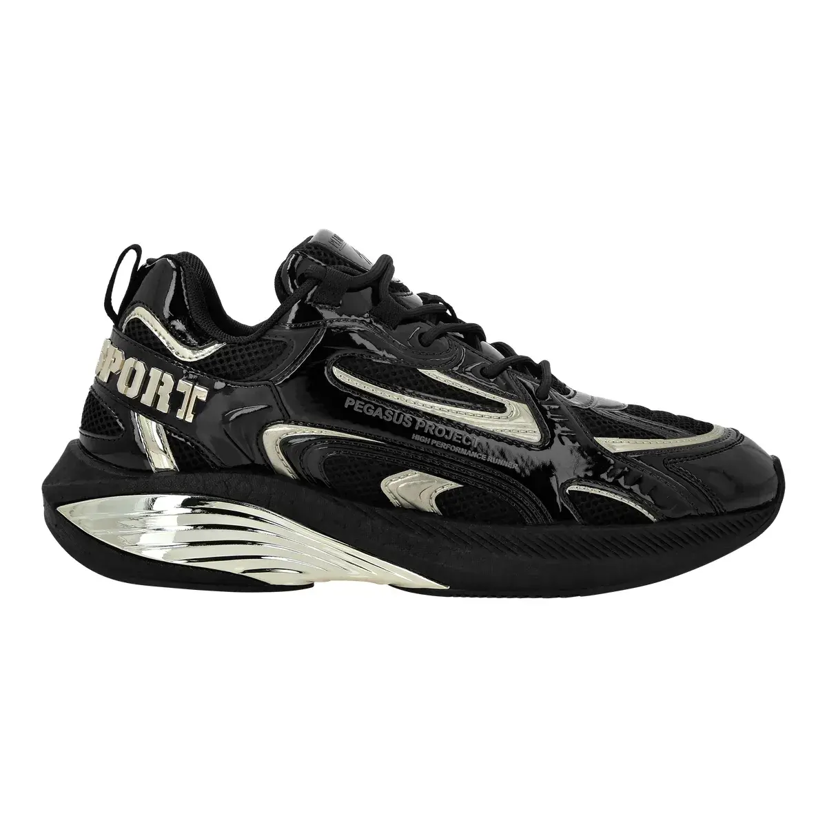Schwarze Lackleder Low-Top Sneakers