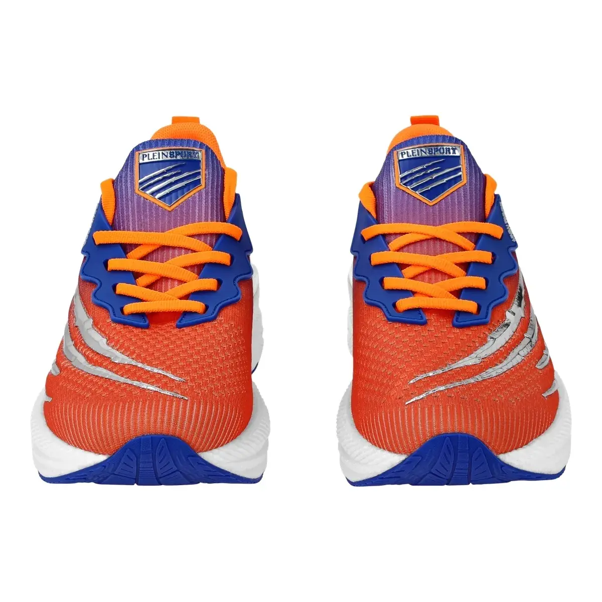 Orangefarbene Laufschuhe mit Metallic-Details