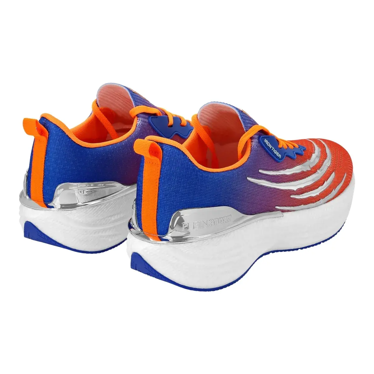 Orangefarbene Laufschuhe mit Metallic-Details
